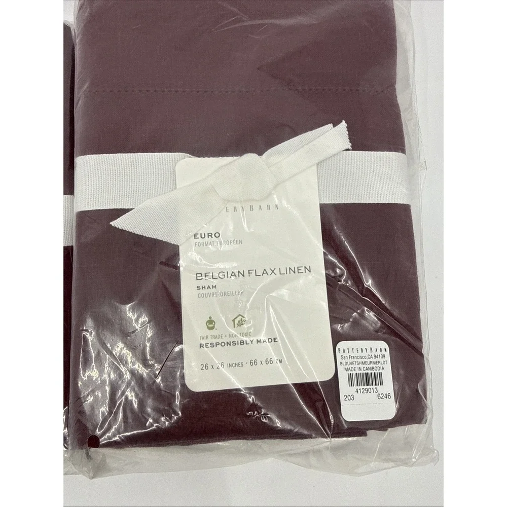 Pottery Barn Merlot Euro Belgian Flax Linen Shams Set Of 2 Luxury 26
